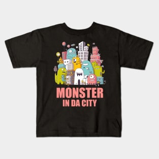 Monster in da City 03 with Text Kids T-Shirt